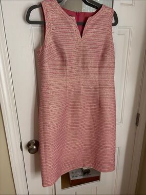 Talbots Shimmery Pink Tweed Midi Shift Dress